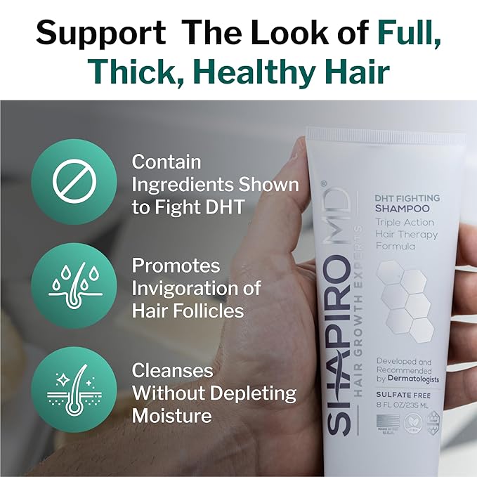 Shapiro MD Hair Growth Experts Hair Loss Shampoo | DHT Fighting Vegan Formula for Thinning Hair Developed by Dermatologists | Experience Healthier, Fuller and Thicker Looking Hair | 4 Month Supply