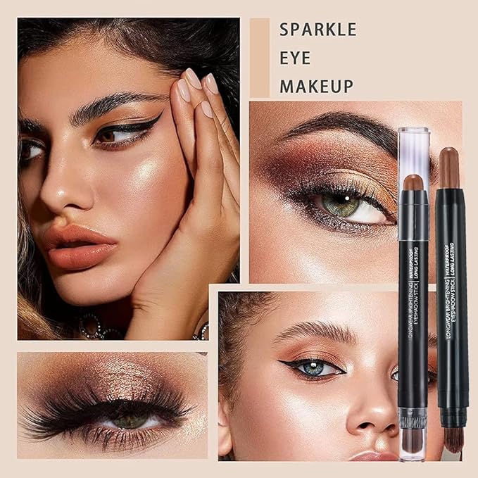 Olive Green Dual Ended Eyeshadow Stick 12 Colors Matte and Shimmer Waterproof Long Lasting Creamy Eyeshadow Pencil for Smokey Eye Natural Everyday Makeup