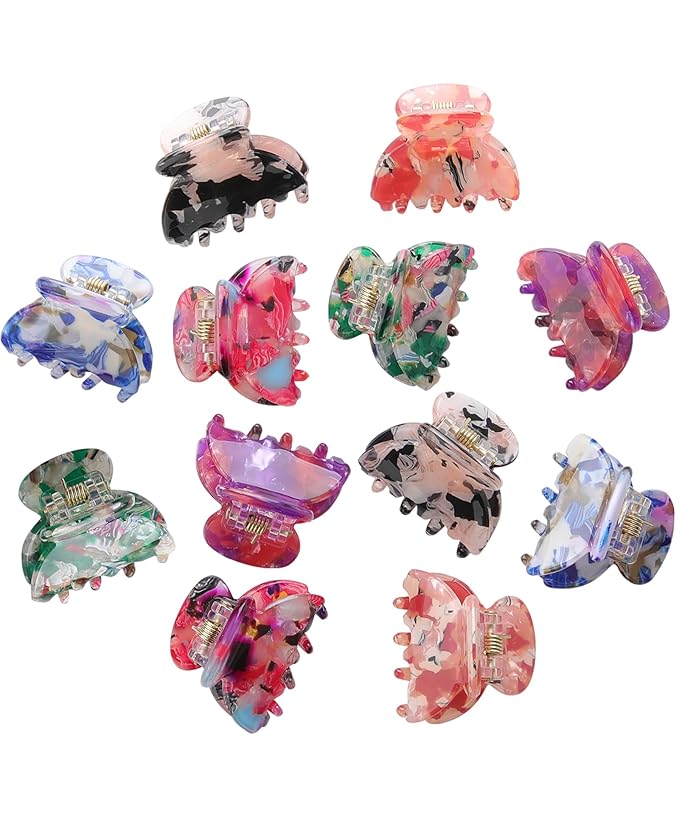 Claw Hair Clips Jaw Clamps - 12PCS Small Hair Claw Jaw Clamp for Thin Hair Styling Accessories Classic Hair Clamp for Women Girls (Flower#1)