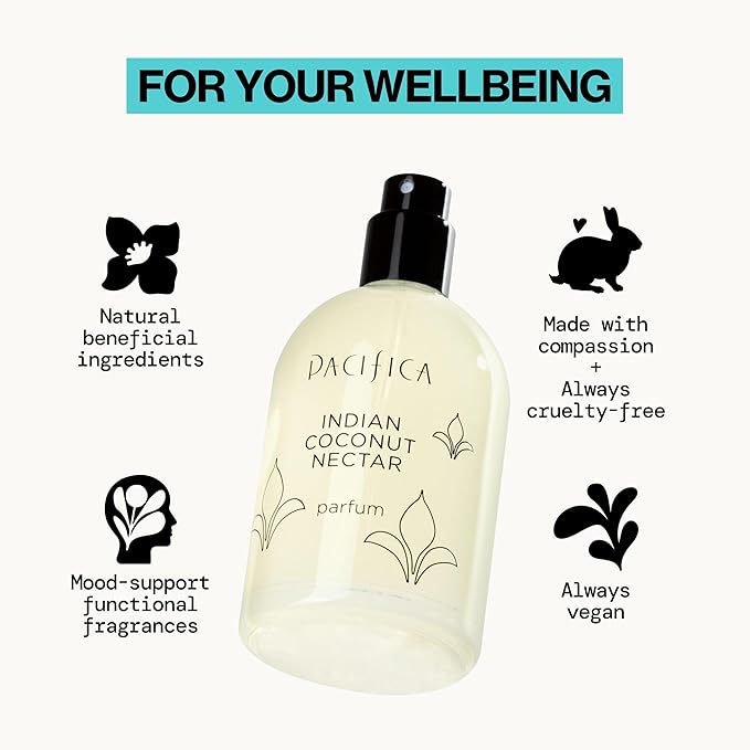 Pacifica Indian Coconut Nectar Spray Perfume, 2 oz – Warm Coconut & Vanilla Gourmand Fragrance for Women Clean Beauty Scent, Long-Lasting Beachy & Layerable, 100% Vegan & Cruelty-Free Made in USA
