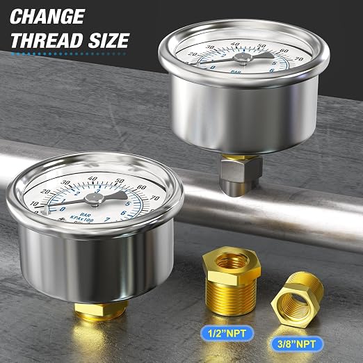 MEANLIN MEASURE 0~100Psi Dry Pressure Gauge Stainless Steel 1/4" NPT 2" FACE - Image 3