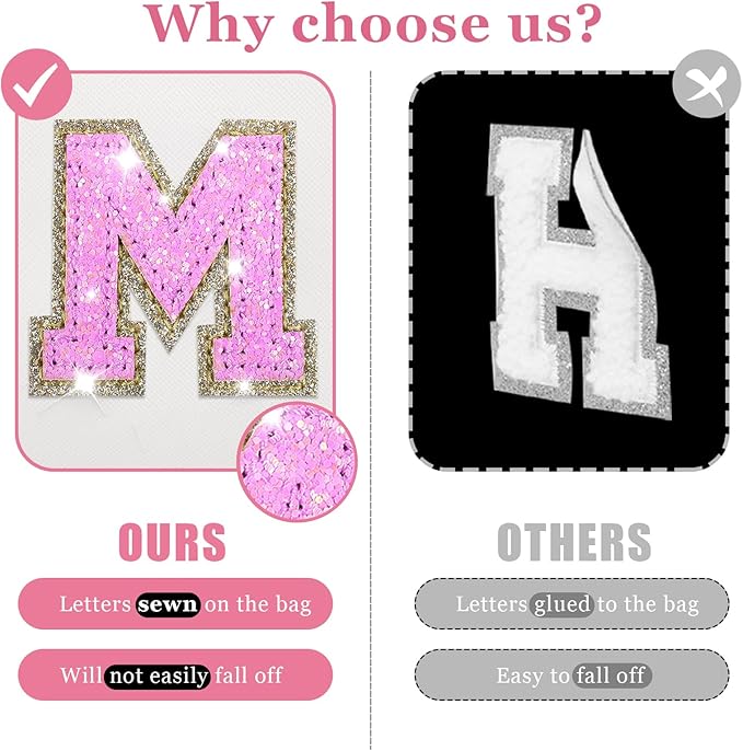 Initial Letter Patch Makeup Bag, Small Preppy A-Z Glitter Letter Cosmetic Bag, PU Leather Waterproof Travel Toiletry Bag, Cute Make Up Pouch Personalized Monogrammed Gift for Women Teen Girls