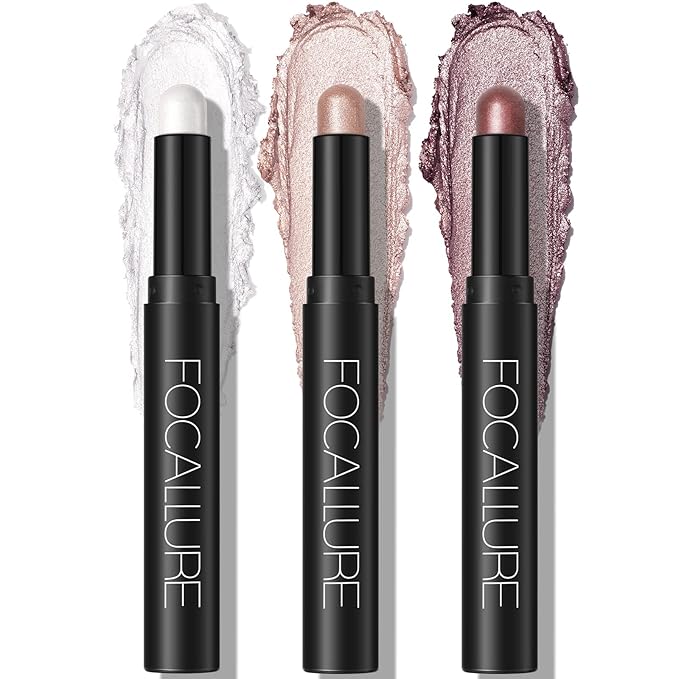FOCALLURE 3 Pcs 2 in 1 Eyeshadow and Eyeliner Pen, Shimmer Eye Shadow Pencil, High Pigmented Eyeshadow, Highlighter Eye Liner, Multi-Dimensional eyes Look, FA38-11116-123