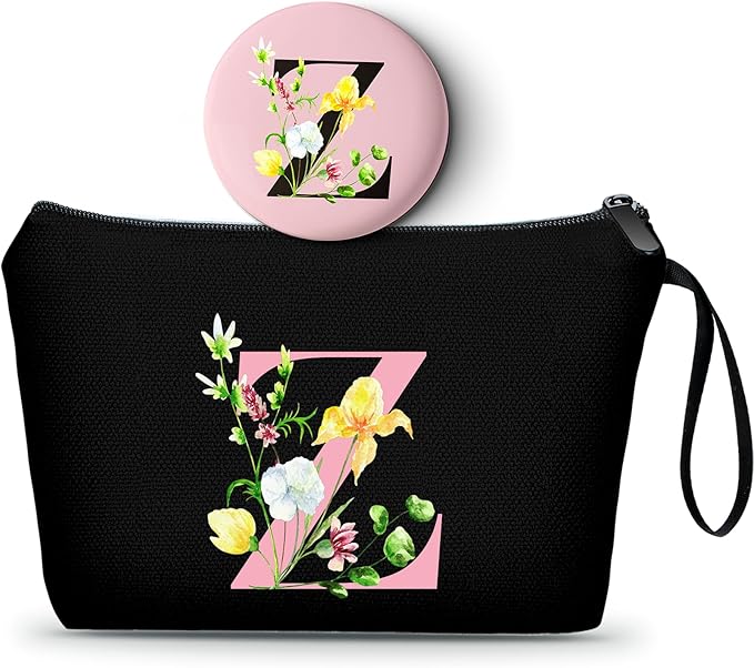 SEAMOON Bride to be Birthday Womens Unique Initial Monogram Gifts for Women Mom Personalized Travel Makeup Cosmetic Bag with Mirror Valentines Mothers Day Christmas Graduation Z