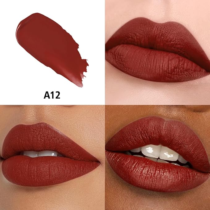 Dark Red Lipstick Long Lasting Lipsticks for Women Pigmented Smudgeproof Transferproof Vegan Cruelty Free Lip Color, A12 Forever