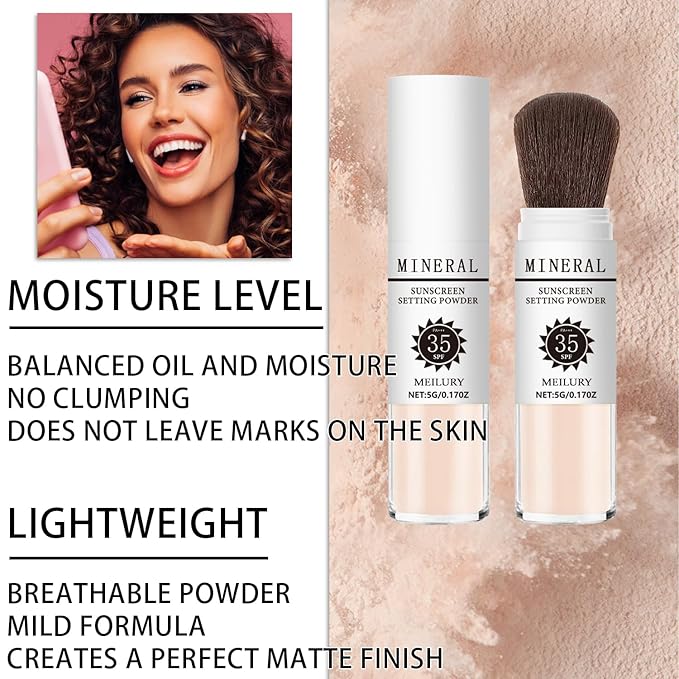 Sunscreen Setting Powder SPF 35, Mineral Brush Powder for Face & Scalp, Oil Control Natural Matte Finish Loose Powder Translucent Lasting Lightweight Breathable for All Skin (#01 Translucent)