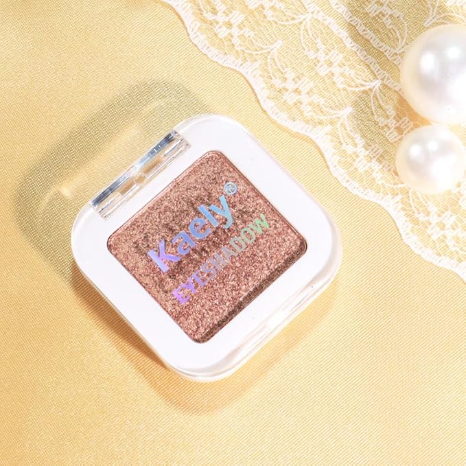 evpct Rose Gold Single Eyeshadow Palette Makeup for Older Women, Amber Rush Brown Shimmer Glitter Sparkly Cream Eye Shadow Palette Brightener Makeup for Older Women, High Pigment Monochrome Eyeshadow