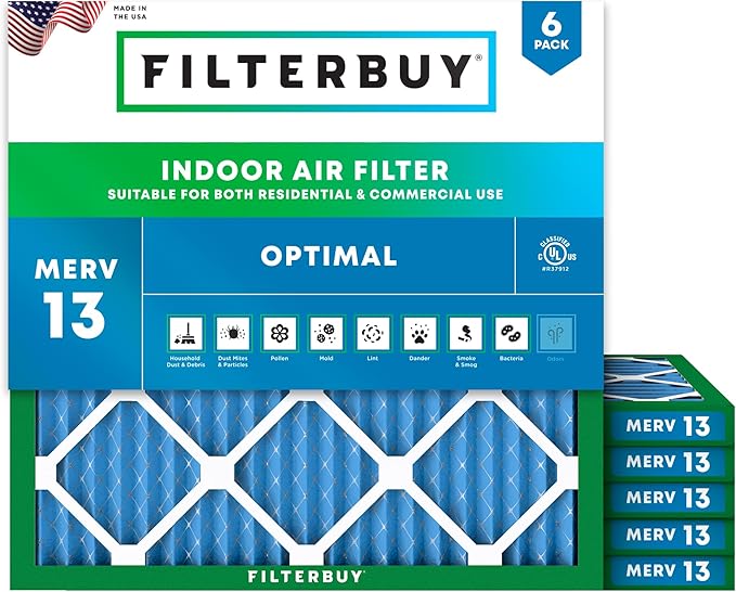 Filterbuy 23.5x23.5x1 Air Filter MERV 13 Optimal Smoke & Allergy Defense by Filterbuy
