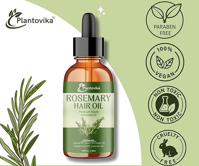 Rosemary Oil for Hair Growth, Enriched with Jojoba, Castor, Argan, Peppermint & Lavender Oils, Scalp & Hair Strengthening Treatment, 1.69 oz