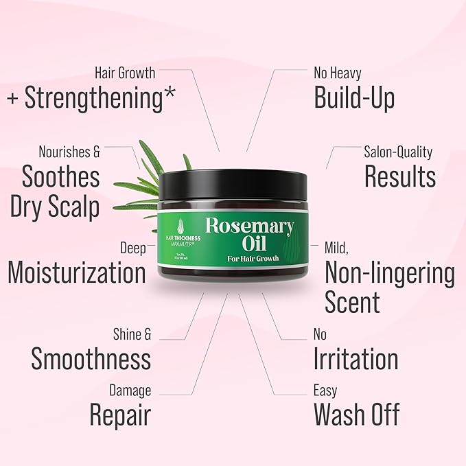 Rosemary Oil for Hair Growth Hydrating Mask for Dry Damaged Hair, Curly, Frizzy or Color Treated. Rosemary Scalp Treatment for Women, Men. Use Overnight, Leave In