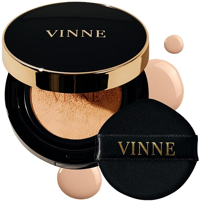 VINNE Korean Cushion Foundation, Lightweight, Essence Makeup Natural and Dewy Finish, 12-Hour Lasting Effect, 0.42 Oz- #21 Light Beige (Refill Not Included)