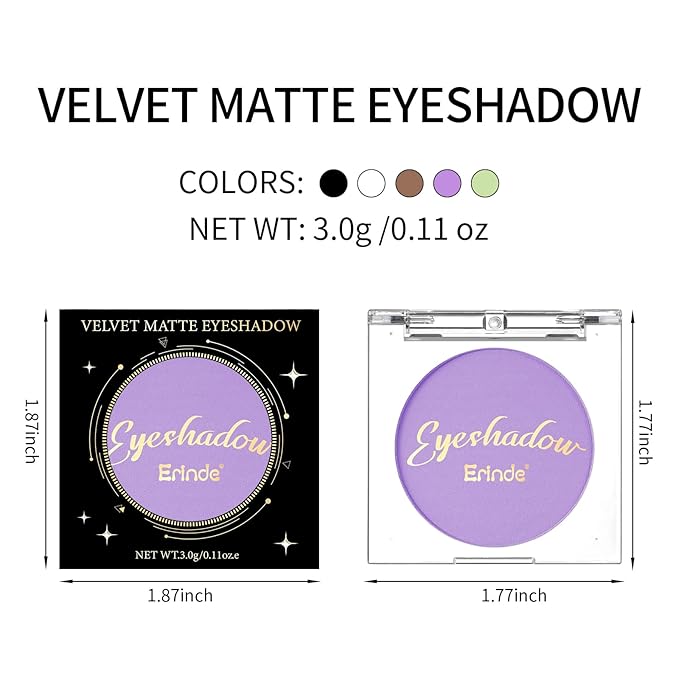 Erinde Single Purple Matte Eyeshadow Palette, Velvet Eye Shadow Compact Powder Natural Makeup, Long-Lasting Eye Makeup, Ultra-Blendable, Pigmented Color, Vegan Formula, 04# LAVENDER