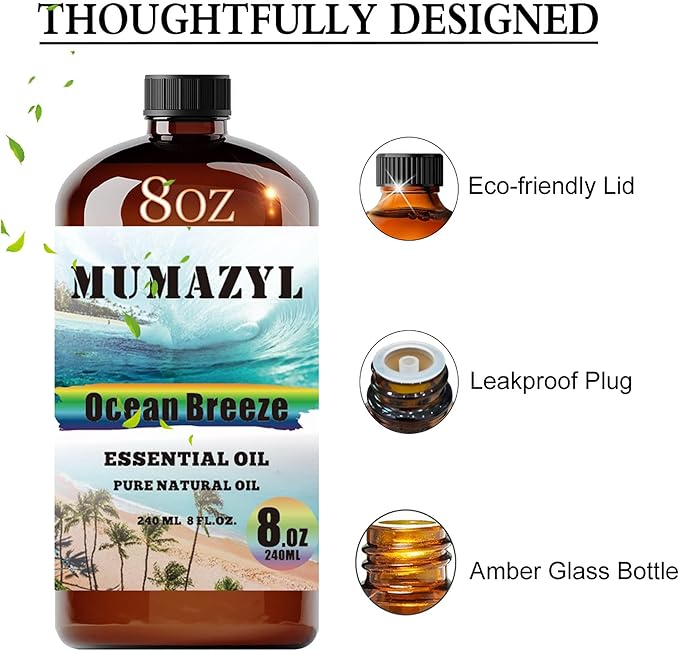 Ocean Breeze Essential Oil, Ocean Breeze Oil 8 Fl Oz 240ML for Diffuser Humidifier Yoga Cleaning DIY Candle Soap Making Fragrance Oils