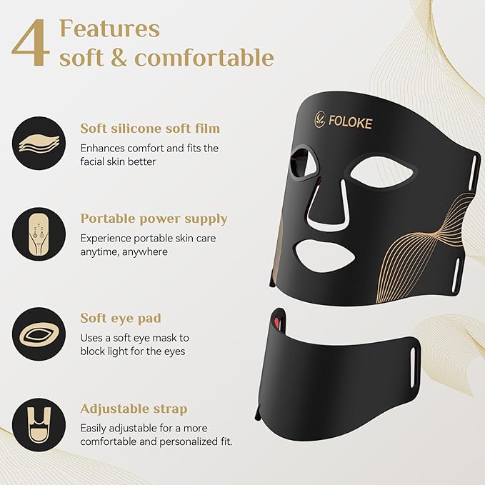 FOLOKE LED Light Therapy Mask Skin Care, 103 3-in-1 Fusion LED Beads, LEDs face mask & neck mask Infrared Red - Wavelength for Home Use, – Advanced Skincare Made Easy(Licorice)