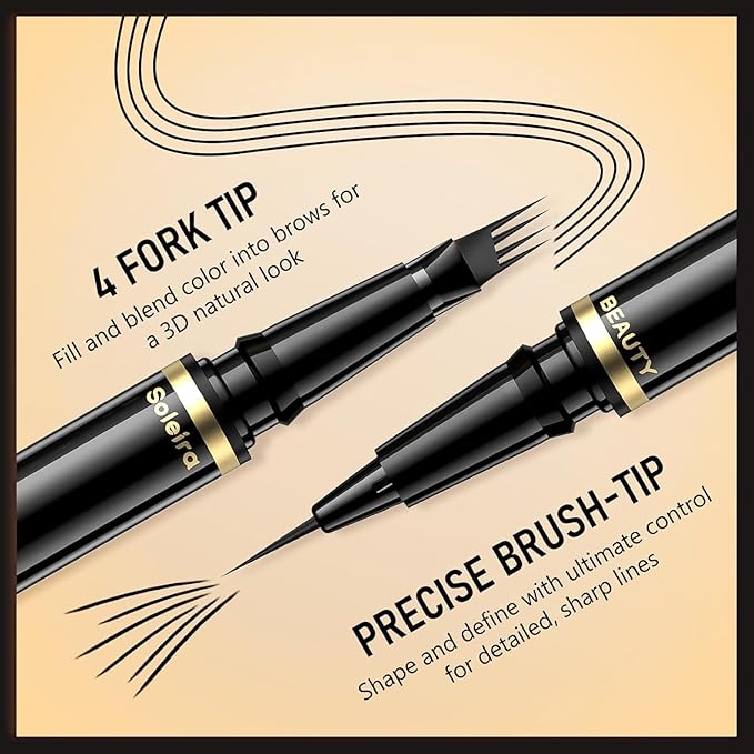 Eyebrow Pen, Soleira Waterproof Eyebrow Pencil with 4 Tip Microblading Eyebrow Pen and Dual-ended Eyebrow Brush, for Natural-Looking Brows, Long-Lasting, Black