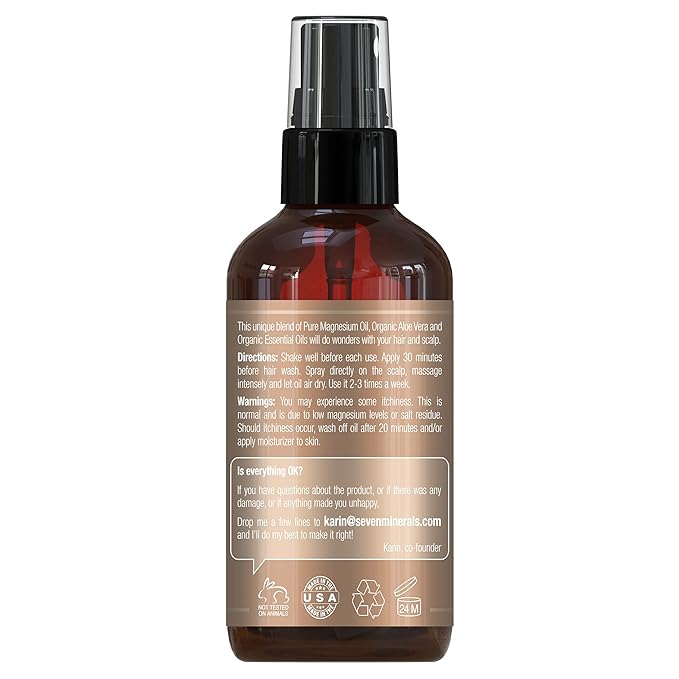 Seven Minerals Anti-hair Loss Treatment - Magnesium Spray for Men and Women | Made in USA - 100 Percent Natural and Organic | eBook Included (New)