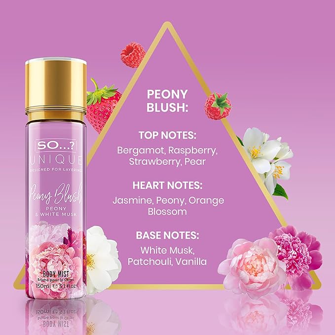 So...? Unique Body Mist - Peony Blush for Women - 5.1 oz Body Mist - Pack of 2
