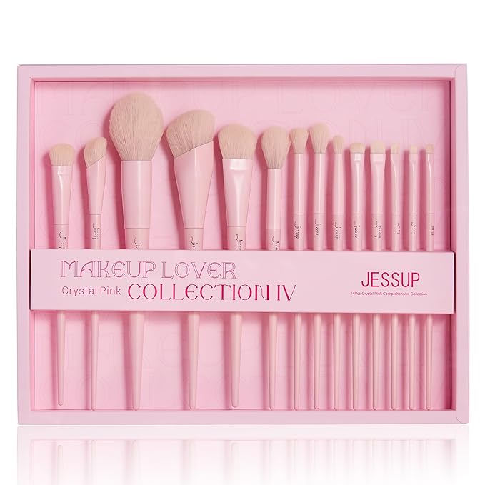 Jessup Pink Makeup Brushes Set 14Pcs Make up Brushes Premium Vegan Foundation Concealer Blush Eyeshadow Eyeliner Powder Highlighter Blending Face Brush Set with Gift Box, T495-G