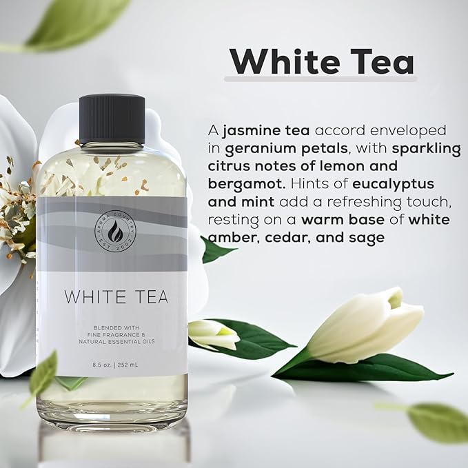 Aroma Country White Tea Diffuser Oil - Luxury Essential Oils for Diffuser Refill & Air Freshener Room Spray, Long-Lasting, Natural Home Fragrance and Hotel Scent for Diffusers & Machines (4 Fl. oz)