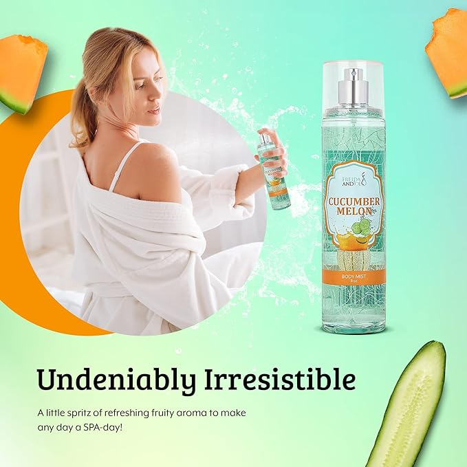 Cucumber Melon Fine Fragrance Body, Womens Perfume Fragrance Body Mist & Sprays, Women's Refreshing Scented Gifts & Presents 8 oz Fine Mist Spray Bottle