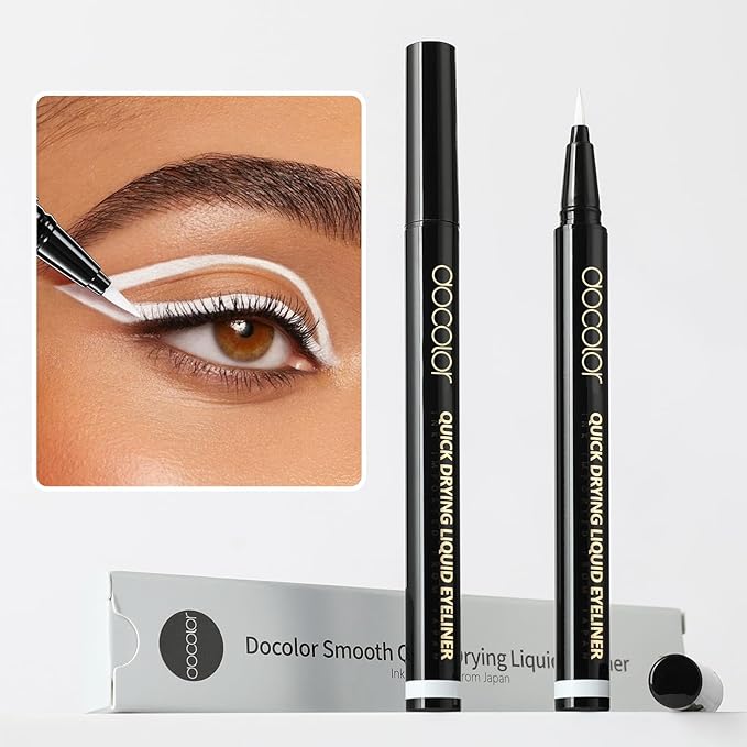 docolor Waterproof Eyeliner Pen Longwearing with Ultra-Fine Tip Liquid Eye Liner (White)
