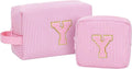 MONSTINA Personalized Initial Makeup Bag for Women,Make Up Case for Girlfriend Bridesmaid Wife,Birthday Gift for Her Cute Toiletry Bag,Period Bag Sanitary Napkin Storage Bag|Tampon Pouch,2PCS,Pink Y