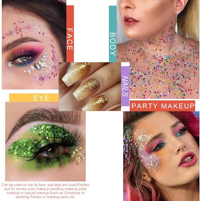 evpct 24 Colors Glitter Eyeshadows Palette Makeup for Women, Black White Pink Green Blue Rainbow Sparkle Neon Metallic Shimmer Shiny Eyeshadow Palette, Body Pressed Eye Shadow Glitter Palettes Makeup