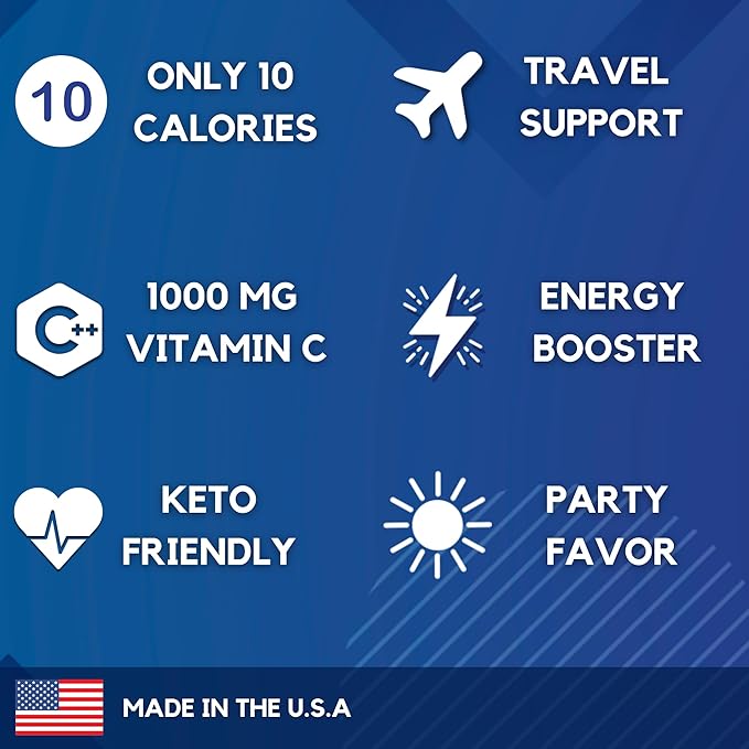 HydroMATE Electrolytes Powder Drink Mix Packets Hydration Accelerator Low Sugar Party Favors for Rapid Recovery Vitamin C Plus Caffeine Variety Pack 16 Sticks