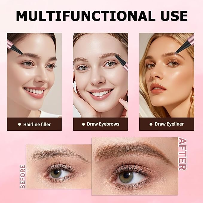 QIC Microblading Eyebrow Pen,Eyebrow Pencils for Women with 4-Fork-Tip, Waterproof Eye Brow Pencil Natural Hair-Like And Long-Lasting (Dark Brown)