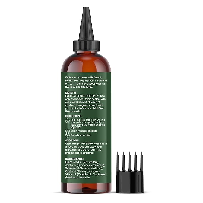 Botanic Hearth 100% Pure Tea Tree Oil For Hair Growth | Infused with Jojoba & Grapeseed Oils | Hair Oil Repairs Dry Damaged Hair, Strengthening, Healthier - Hair Tonic, 4.0 fl oz