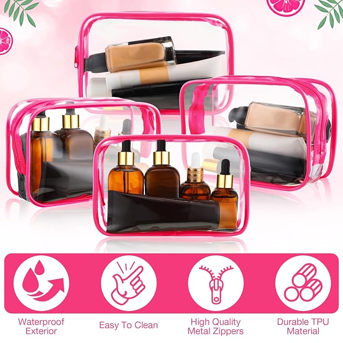 Weewooday 12 Pieces Clear Makeup Bags Cosmetic Storage Bags PVC Zipper Pouches Travel Waterproof Makeup Plastic Case for Women Organizing Toiletries Traveling Bathroom(Small,Rose Red)