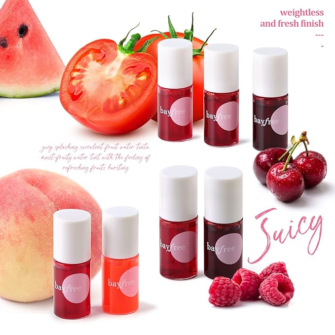 bayfree Lip Tint Stain Set, Korean Water Tint Lightweight Non-sticky, Waterproof Long Lasting Liquid Blush & Lip Stain, Transfer-Proof, Matte Finish Lip Color Makeup (juicy)
