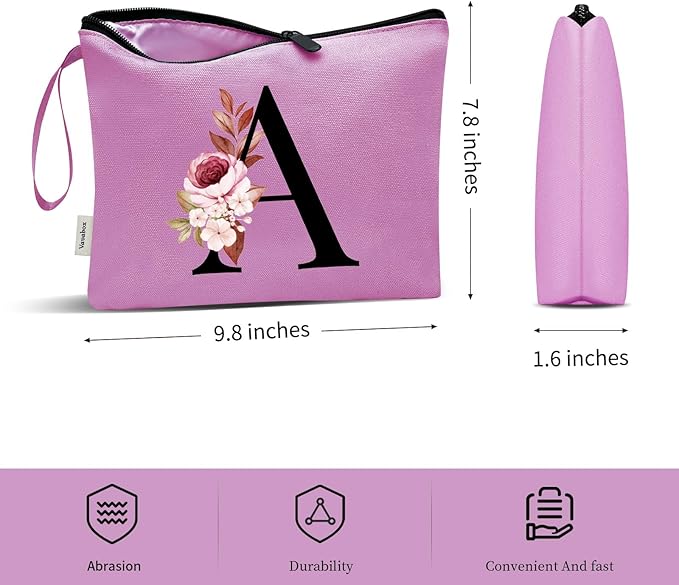 Vavabox A-Z Personalized Makeup Bag, Birthday Gifts for Women Mom, Gifts for Best Friend, Bride Bridesmaid Cosmetic bag (O, Purple)