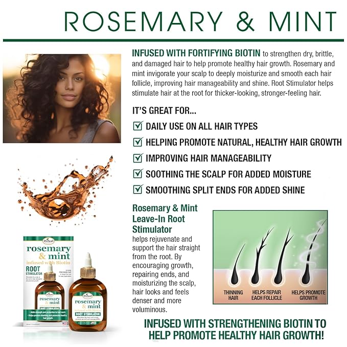 Difeel Rosemary and Mint Infused with Biotin - Root Stimulator 7.1 oz. - Hair Growth Scalp Treatment, Helps Strengthen & Prevent Shedding