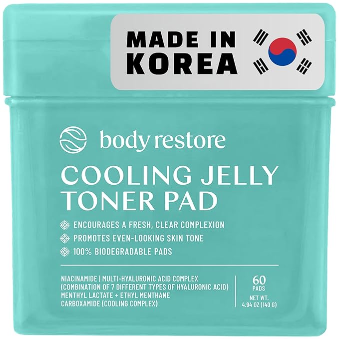 Body Restore Niacinamide Toner Pads – Christmas Stocking Stuffers, White Elephant, Korean Skin Care, Face Wipe with Hyaluronic Acid, Travel Essentials, Birthday Gifts for Women, Men – Cooling Jelly