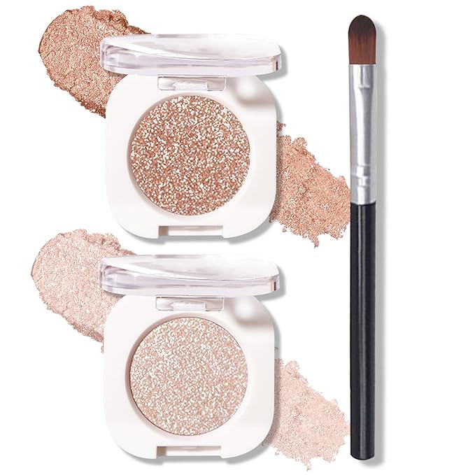 Glitter Champagne Glow Single Eyeshadow,Ultra Fine Shimmer Eyeshadow Lightweight Sparkling Blendable Formula,Daily Multiuse Glossy Eyes Makeup (09 Moonstone + 11 Weaving Maid)