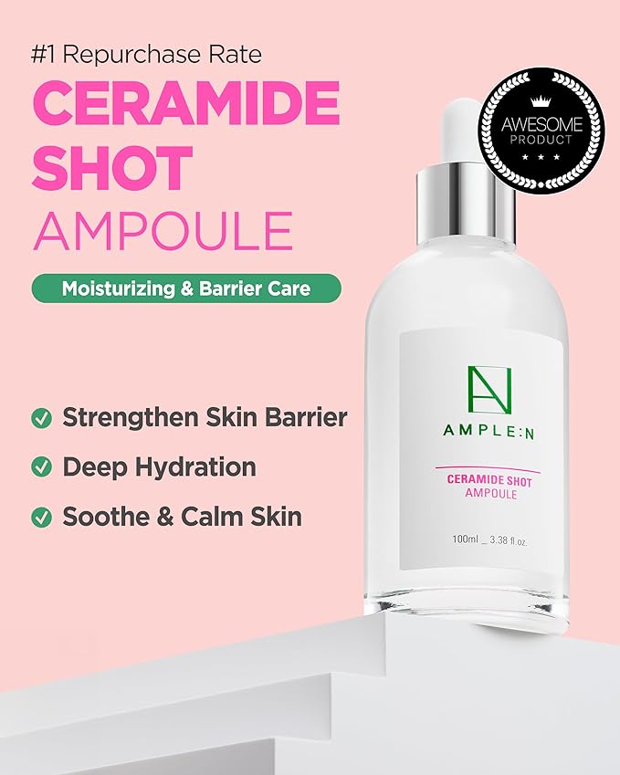 AMPLE:N Ceramide Shot Ampoule – Anti Aging and Hydrating Serum with Ceramide for Deep Moisturization – For Dry & Rough Skin to Reduces Wrinkles & Repairs Skin, 3.38 fl.oz.