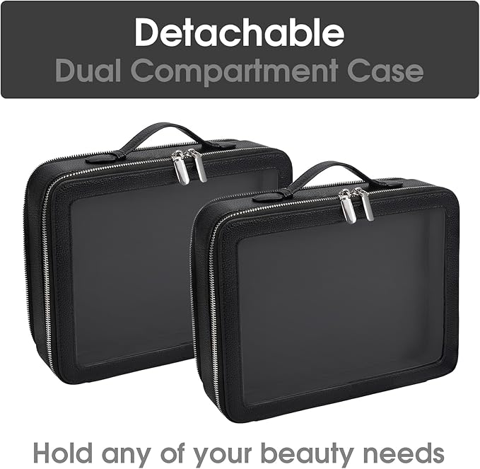 Clear Makeup Bag,Large Toiletry Case for Women,PU Leather Travel Cosmetic Bag,Detachable Makeup Case,Double Compartment Make up Organizer