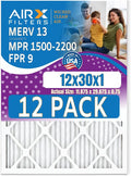 12x30x1 Air Filter MERV 13 Rating, 12 Pack of Furnace Filters Comparable to MPR by AIRXFILTERSWICKEDCLEANAIR