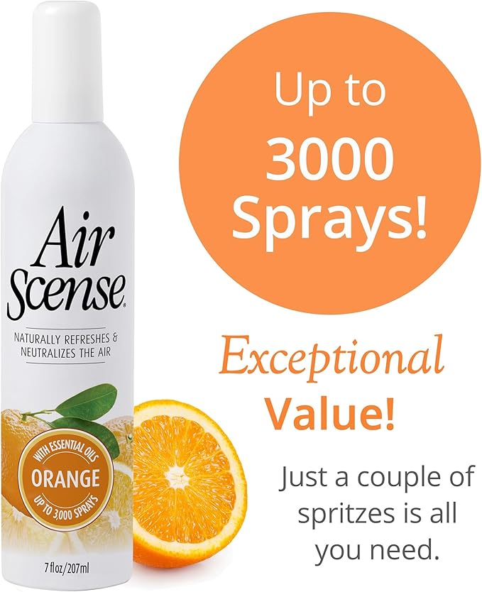 Air Scense Air Freshener Deodorizer Room Spray for Bathroom & Home, Essential Oils, Natural Orange- 7 fl oz (2-Pack)
