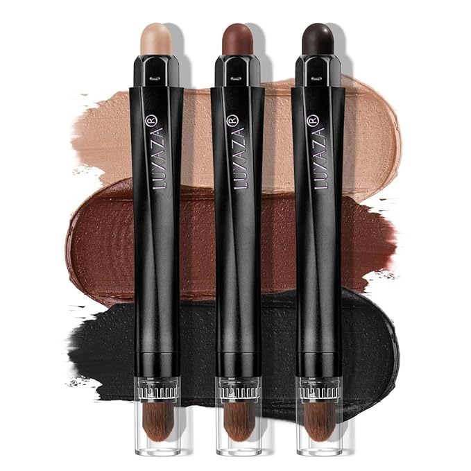 Brown Eyeshadow Stick Makeup Set 3PCS, Neutral Shimmer And Matte Cream Eye Shadow Palette, Metallic Bronze Smoky Eyeliner Brightener Crayon Kit, Ideal Gift for Women -Cocoa Island Matte
