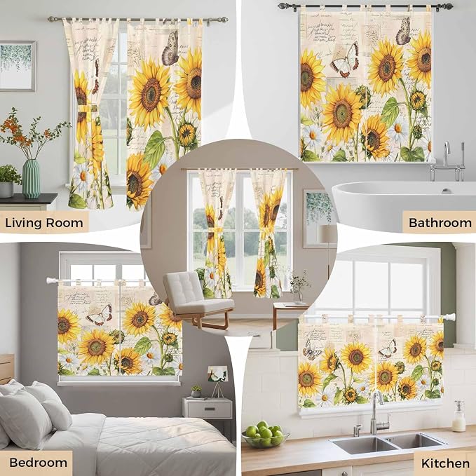 Yellow Sunflowers Living Room Curtains 84 Inch Length, Window Curtains Tab Top - Image 7