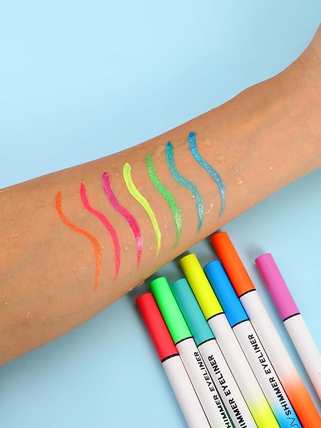 Metallic Neon Liquid Eyeliner, Glitter Neon Colored Eyeliners Pen, High Pigmented, Waterproof Smudge-Proof and Long-Lasting Metallic Eye Makeup for Halloween Christmas,Shimmer Red