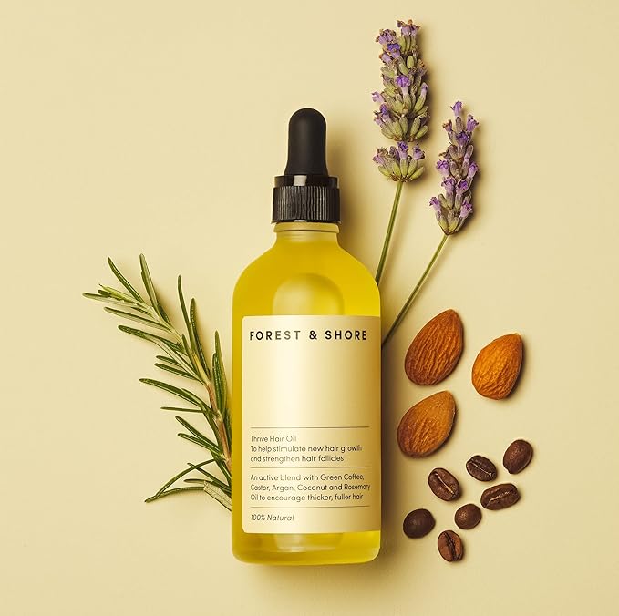 Forest & Shore Hair Growth Oil, 100% Natural, with Caffeine, Biotin, Castor , Argan & Rosemary, Effective Serum for Damaged Hair