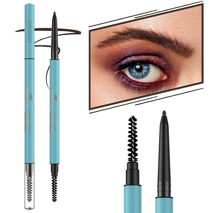 TurritopsisD Eyebrow Pencil Liner (2-Pack Auburn) Waterproof Long-Lasting Retractable Extra-slim Pen Fine-tip Built-in Brush Create Eye Brow Natural Makeup