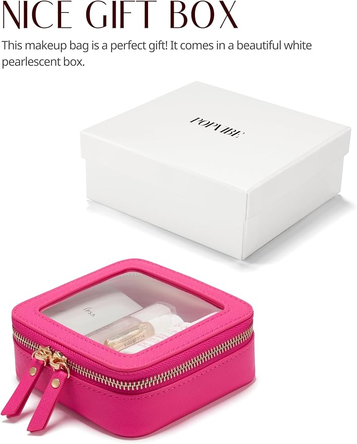 Popvibe Clear Makeup Bag Travel Cosmetic Case Transparent Toiletry Bag with Zipper, Portable Make Up Organizer Traveling Compact Car Bag for Essentials