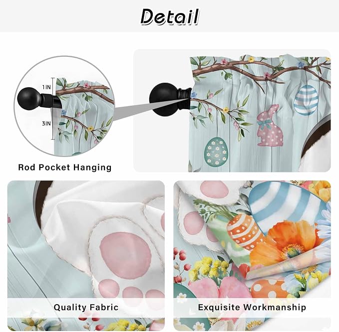 Easter Bunny Window Curtains 63 Inch Long 2 Panel Set, Rod Pocket Bedroom - Image 9