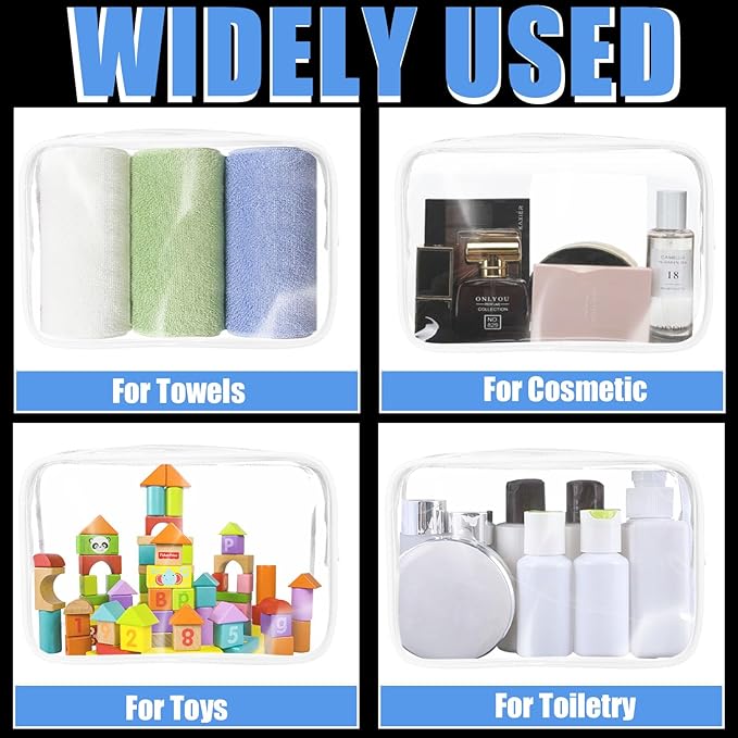 12 Pieces Clear Makeup Bags Bulk, PVC Waterproof Cosmetic Bag with Zipper, TSA Approved Toiletry Bag for Travel, Transparent Pouches Organizer Storage for Men and Women (White, Medium)