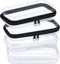 Hoolerry 4 Pcs Hard Clear Zipper Case Makeup Bags Plastic Pencil Pouch Transparent Storage Box Containers for Cosmetics, Snacks, Building Blocks, Puzzles(Black and White,7.5 x 3.9 x 2 in)