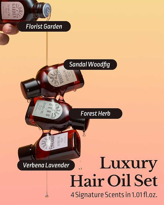 Milk Protein Intensive Hair Oil Trial Kit - 4 Scents x 1.01 fl.oz. - Argan Oil & Milk Protein Hair Treatment Set - Moisturizing Lightweight Formula for Shine, Curl Definition & Frizz Control